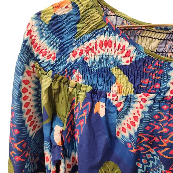 Farm Rio Macaw cotton long-sleeve blue midi dress size XS - Picture 4 of 8